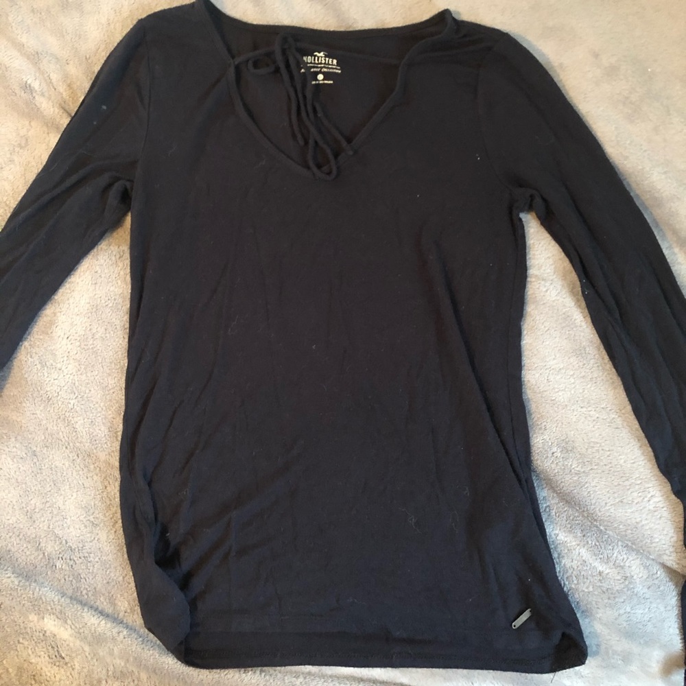 Plain Black Longsleeve W/Cute Tie Strings on Chest